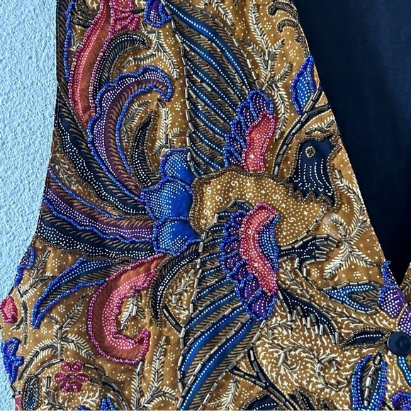 Tan-Chho VTG Women’s Beaded Vest Fits Up to Large Mustard Blue Red Bird Floral - Picture 4 of 11